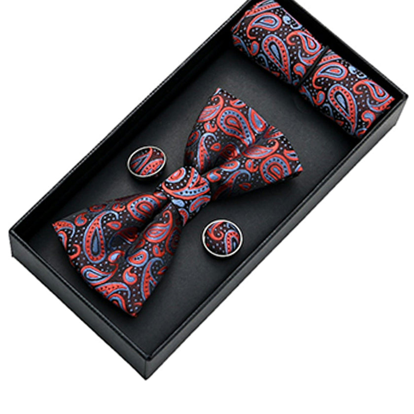Blue and Red Paisley Bowtie Set