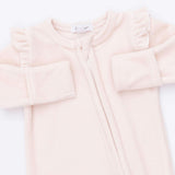 Velour Soft Pink - 2 Way Ruffle Sleeve Zipper Footie