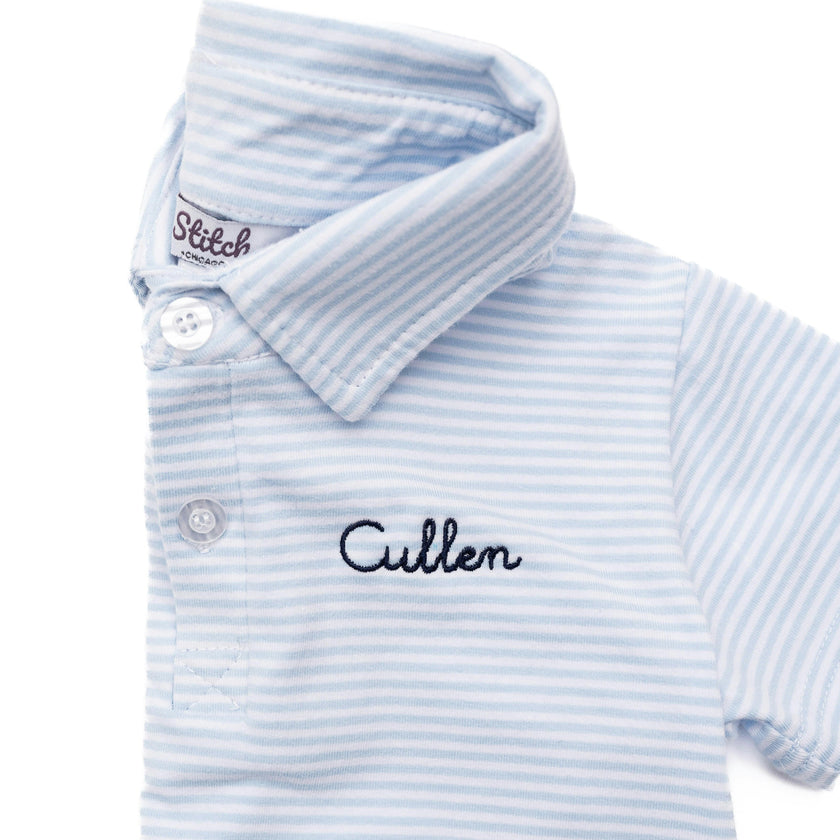 Custom Embroidered Striped Cotton Polo Shirt