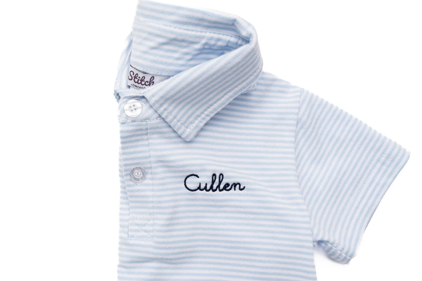 Custom Embroidered Striped Cotton Polo Shirt