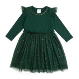 Emerald Rhinestone Christmas Long Sleeve Tutu Dress