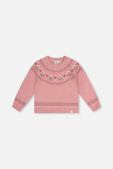Sweater With Flower Jacquard Pale Dusty Pink