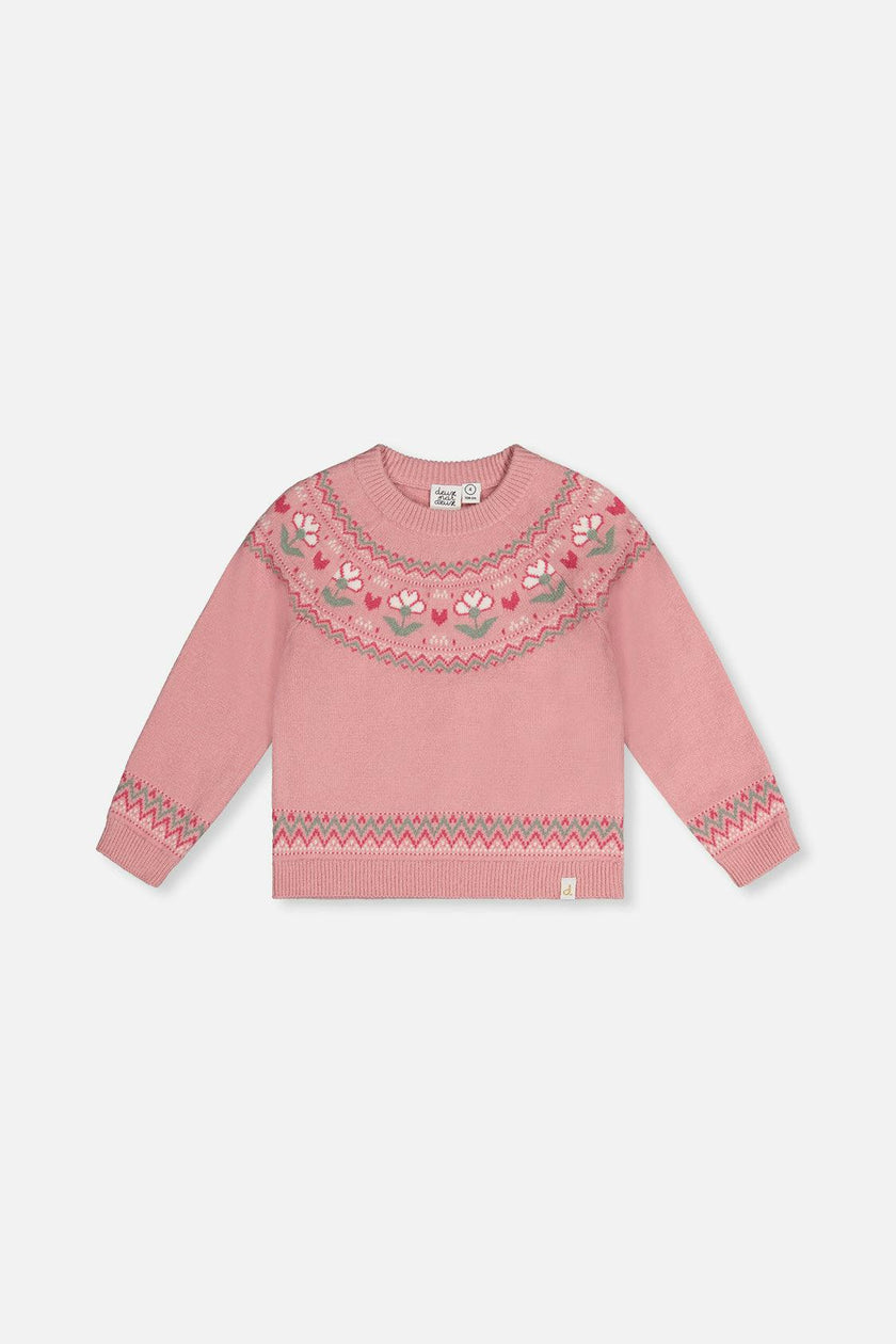 Sweater With Flower Jacquard Pale Dusty Pink