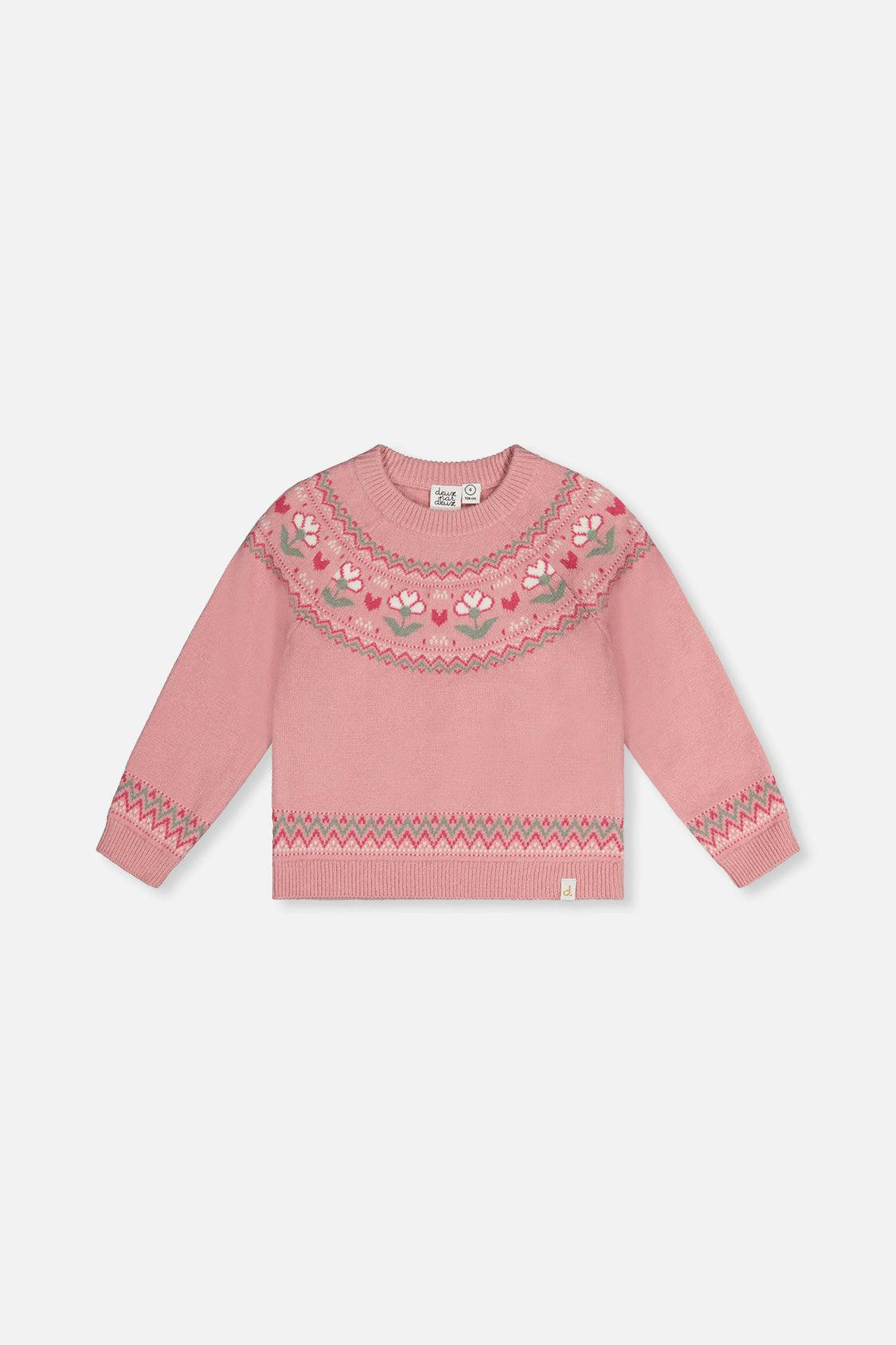 Sweater With Flower Jacquard Pale Dusty Pink