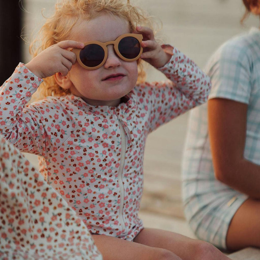 Long Sleeve Rashguard Ruffle Swimsuit | UPF + Recycled - Sunset Meadow