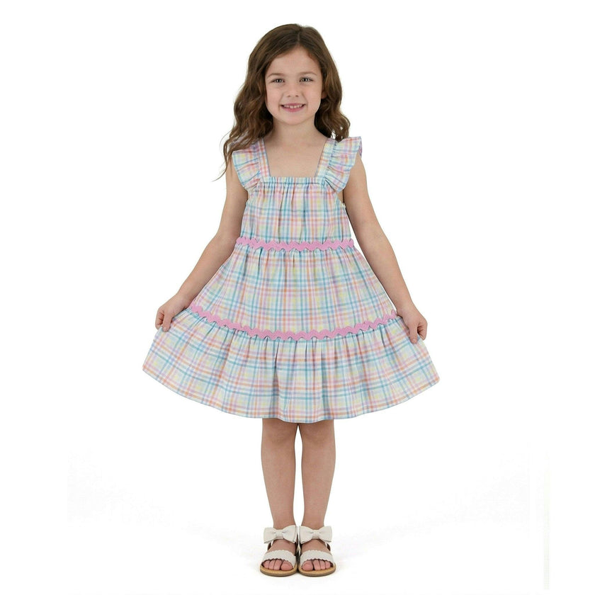 Girls Tiered Dress | Pastel Plaid