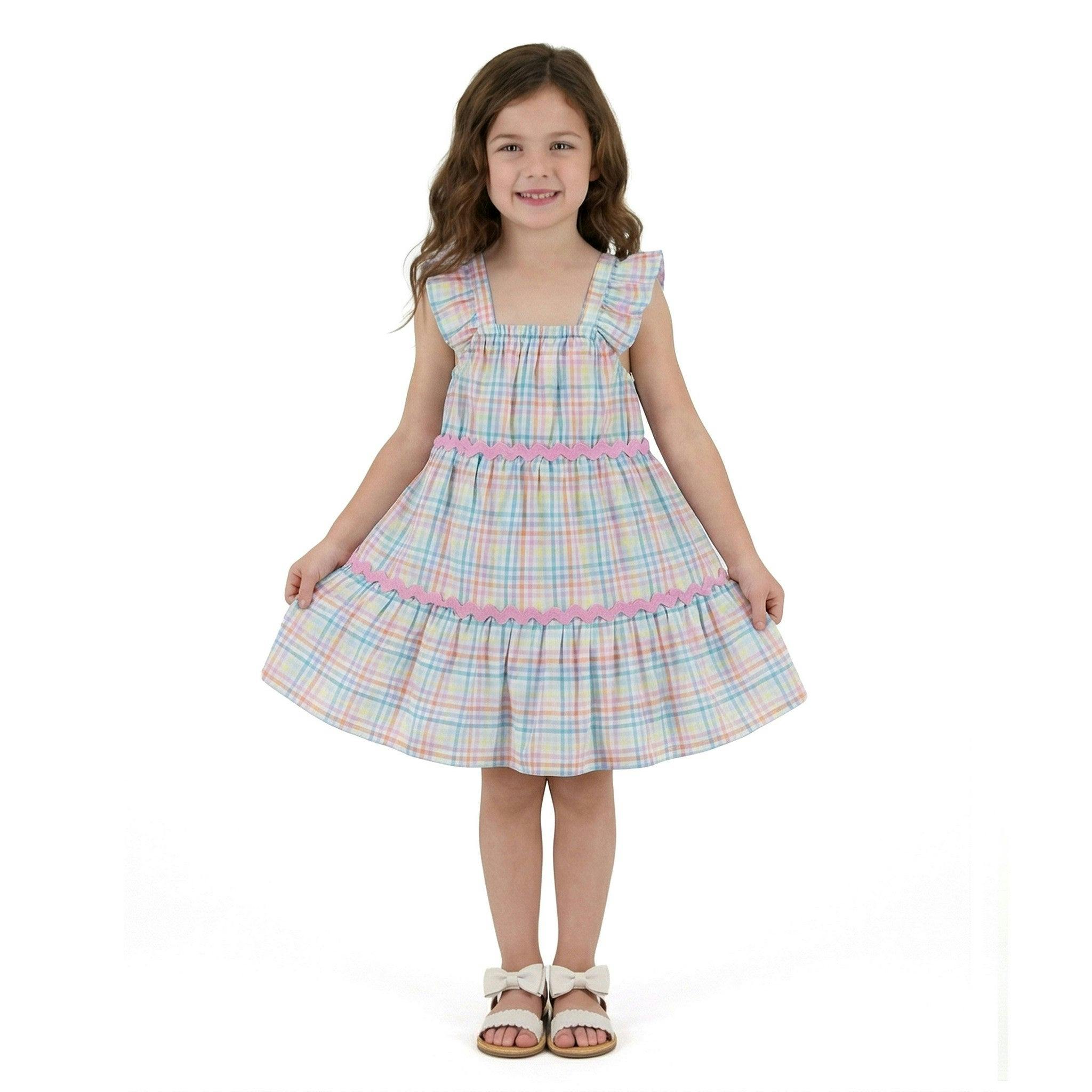 Girls Tiered Dress | Pastel Plaid