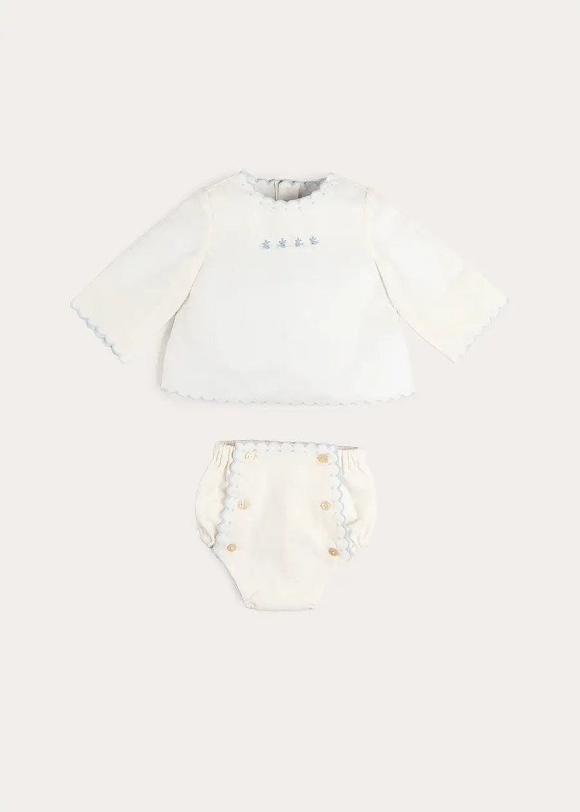 Whale Embroidered Scallop Edge Two Piece Set in Blue (1-6mths)
