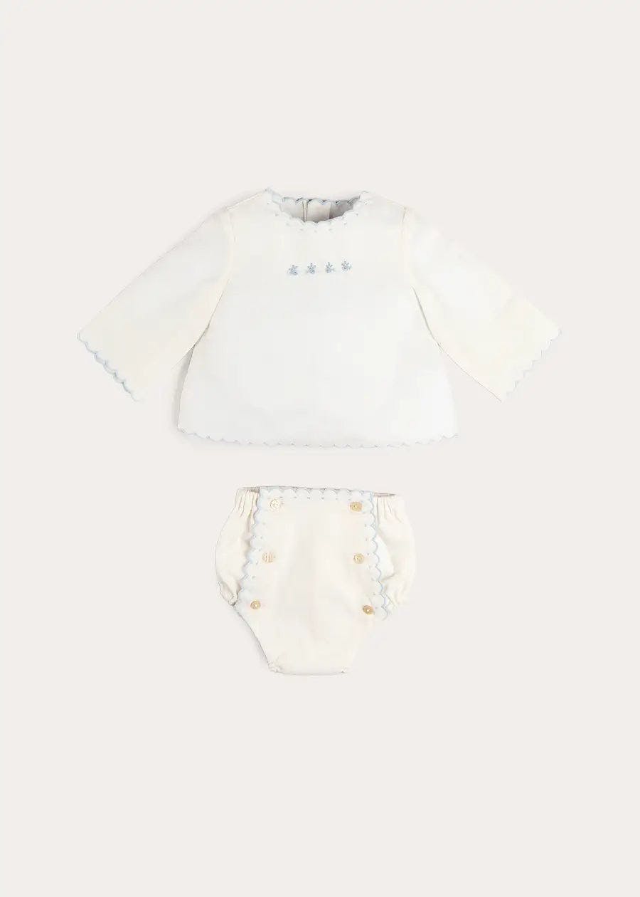 Whale Embroidered Scallop Edge Two Piece Set in Blue (1-6mths)