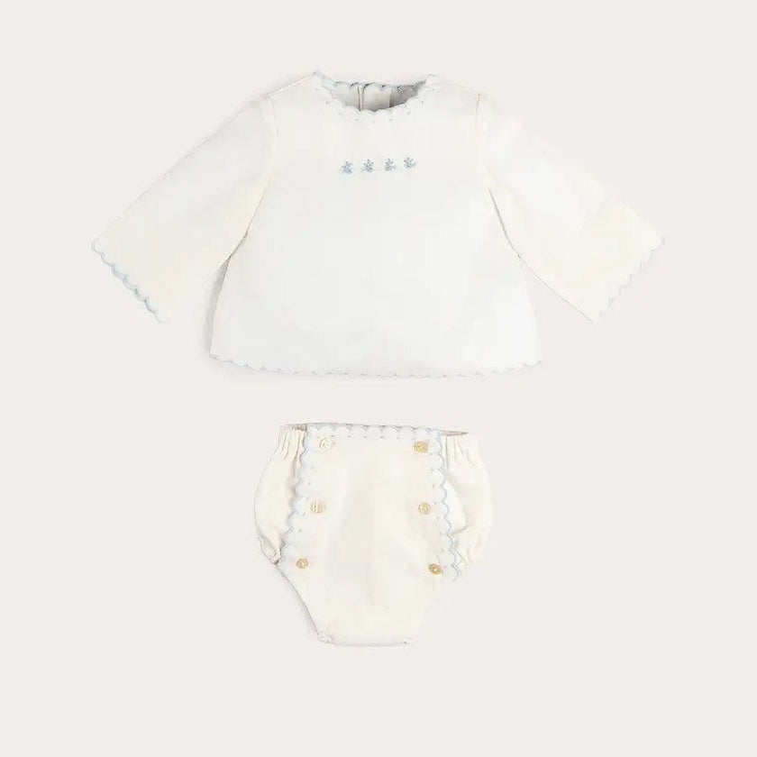 Whale Embroidered Scallop Edge Two Piece Set in Blue (1-6mths)