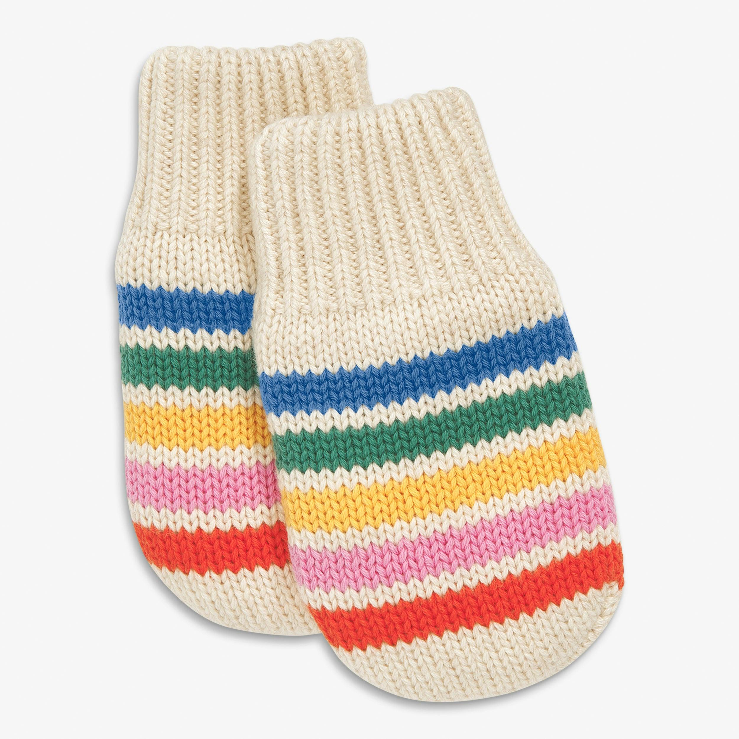 Baby knit mittens in rainbow stripe