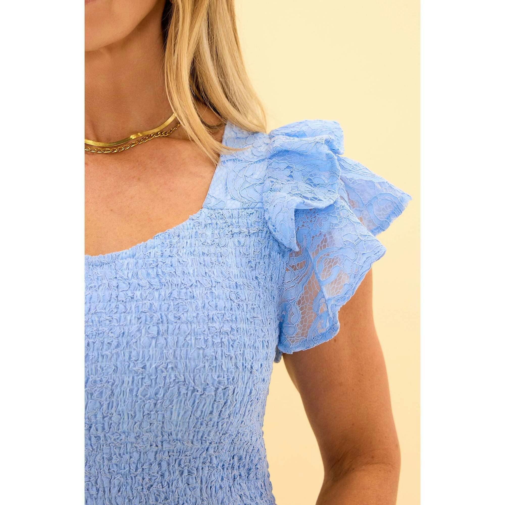 Hattie Dress in Cornflower Blue Lace