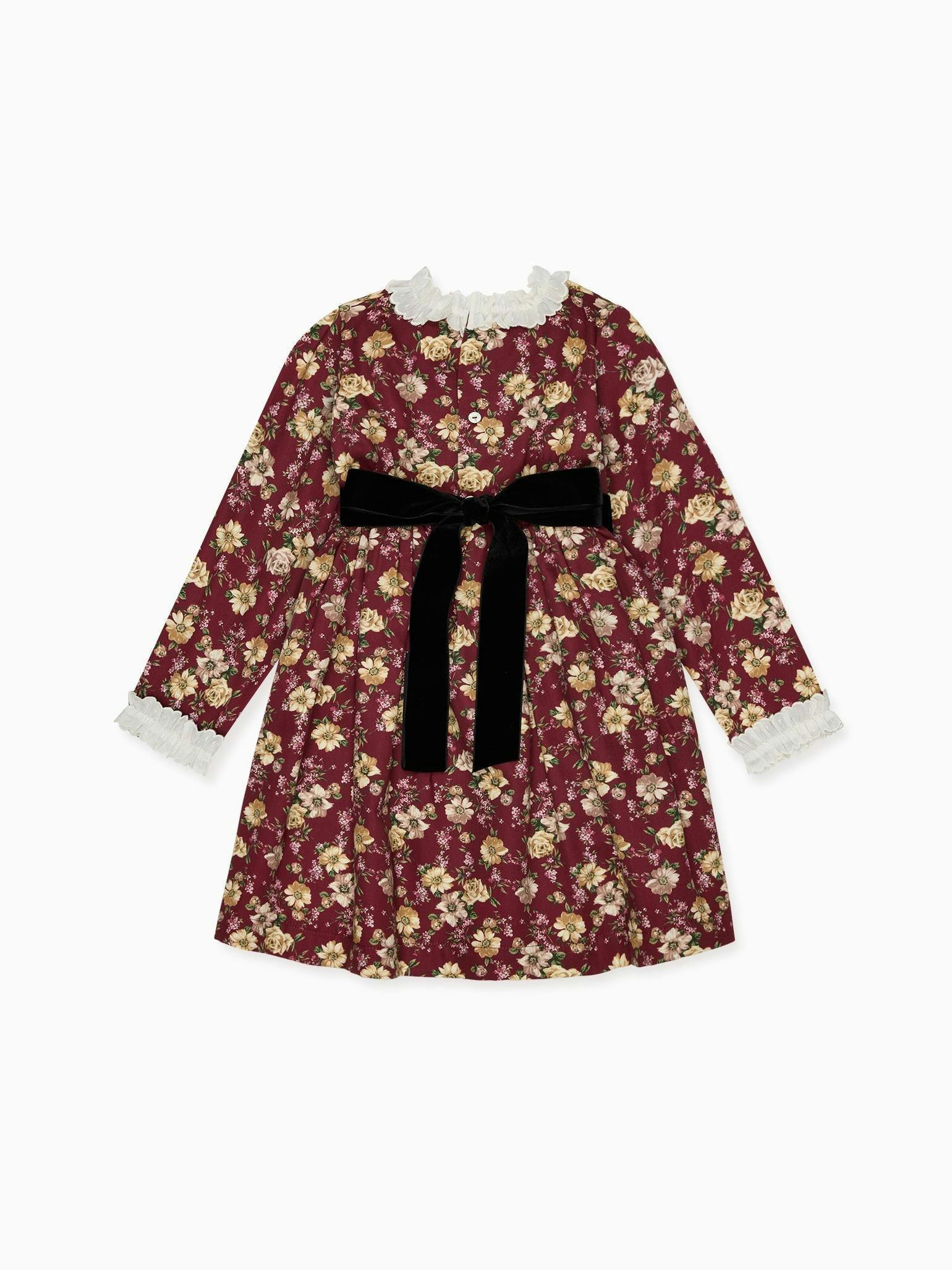 Burgundy Floral Silas Girl Dress