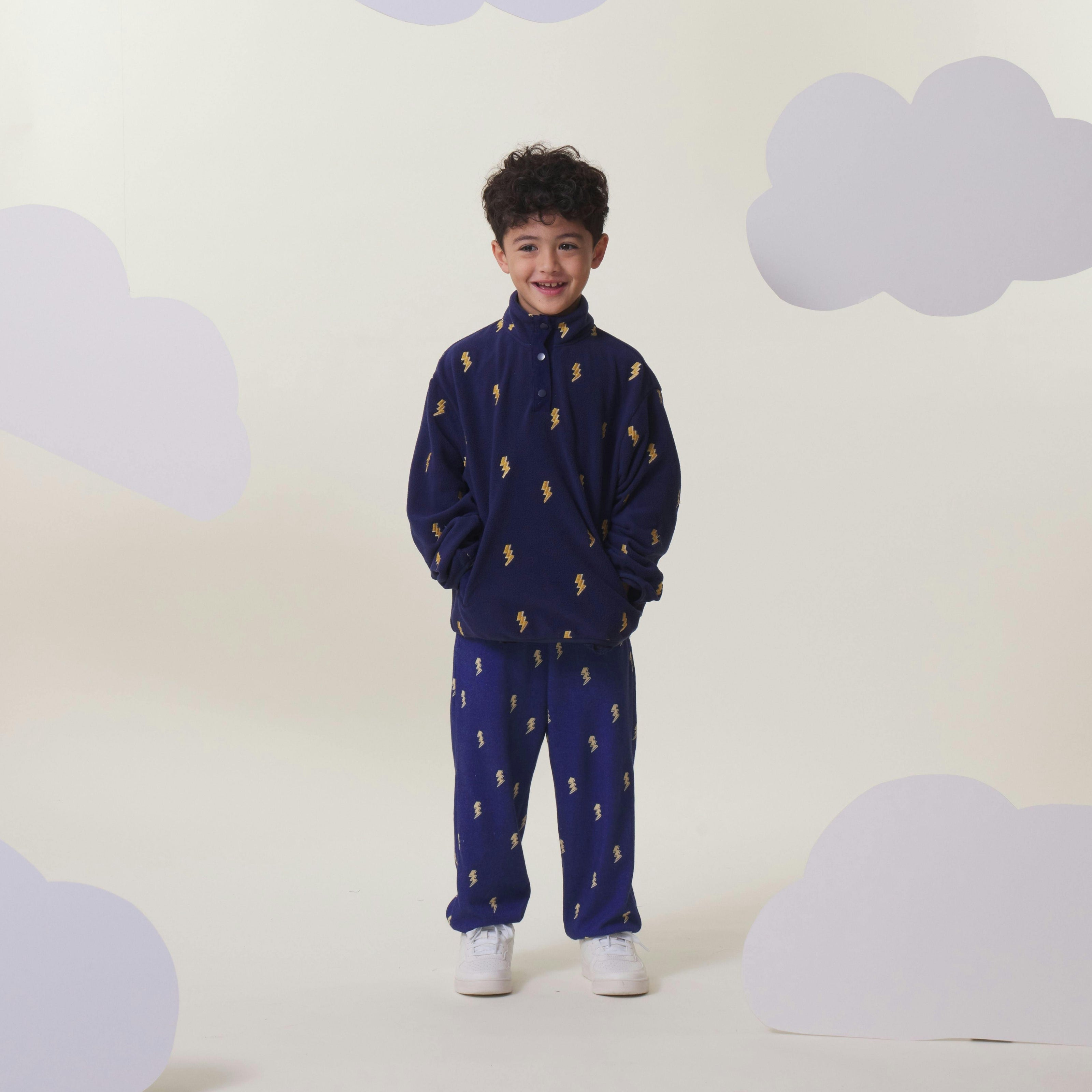 Embroidered Pull Over Polar Fleece, Navy Lightning Bolt