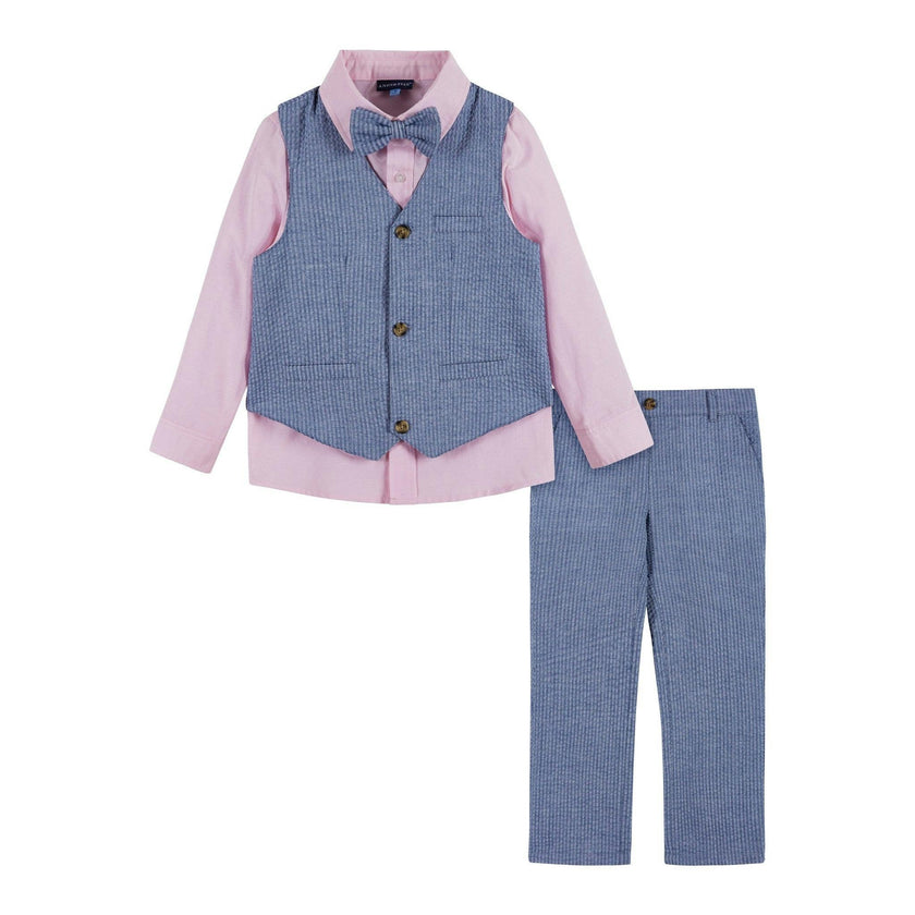 Boys (2-3) Seersucker Vest Suit Set | Blue & Pink