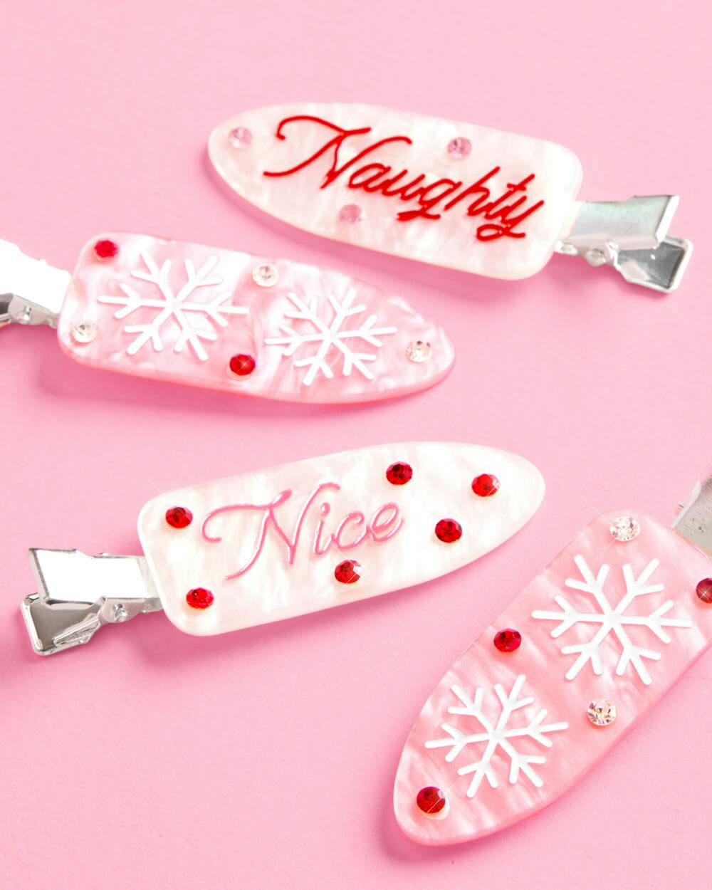 Naughty or Nice Hair Clips - 4 christmas clips