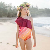 Sunset Beach Rainbow One Shoulder Ruffle