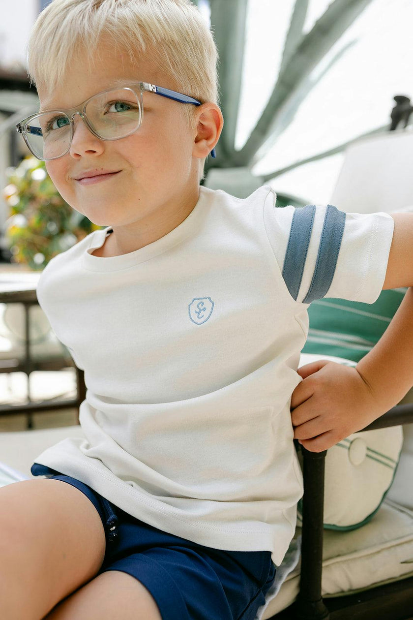 Lucas Tee - Off-White w/Stormy Blue