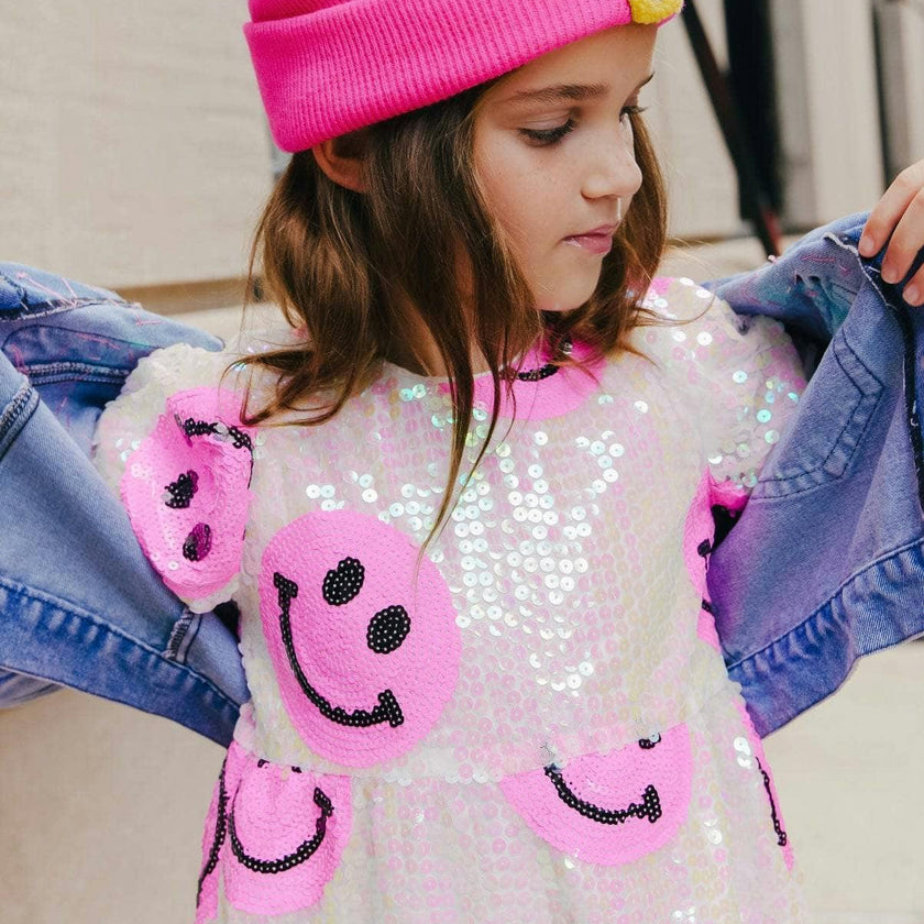 Pinkie Happy Emoji Short Puff Sleeve Dress