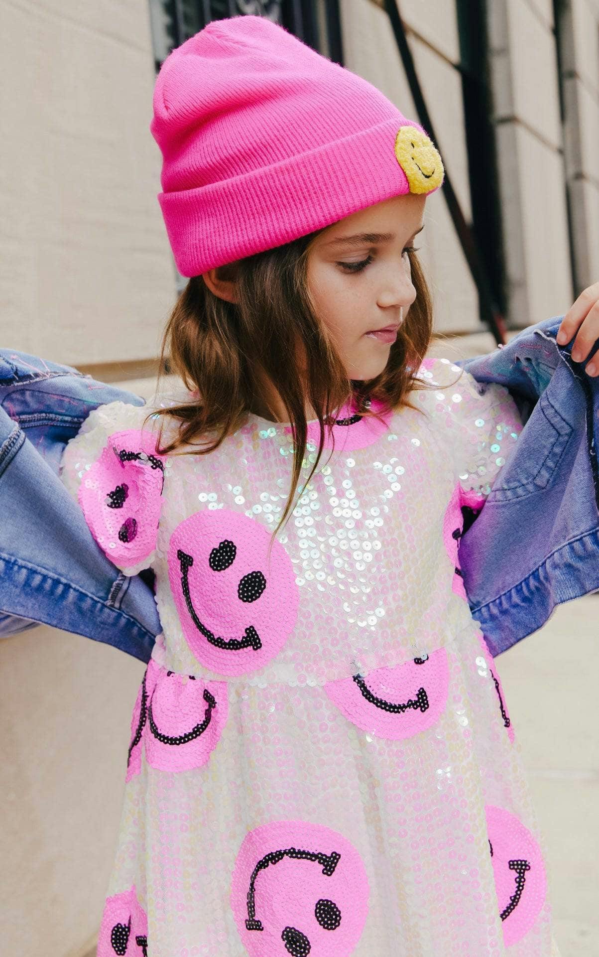Pinkie Happy Emoji Short Puff Sleeve Dress
