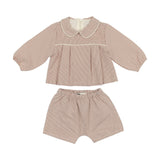 Baby Lurex Check Piped Peter Pan Collar Shirt & Short Set