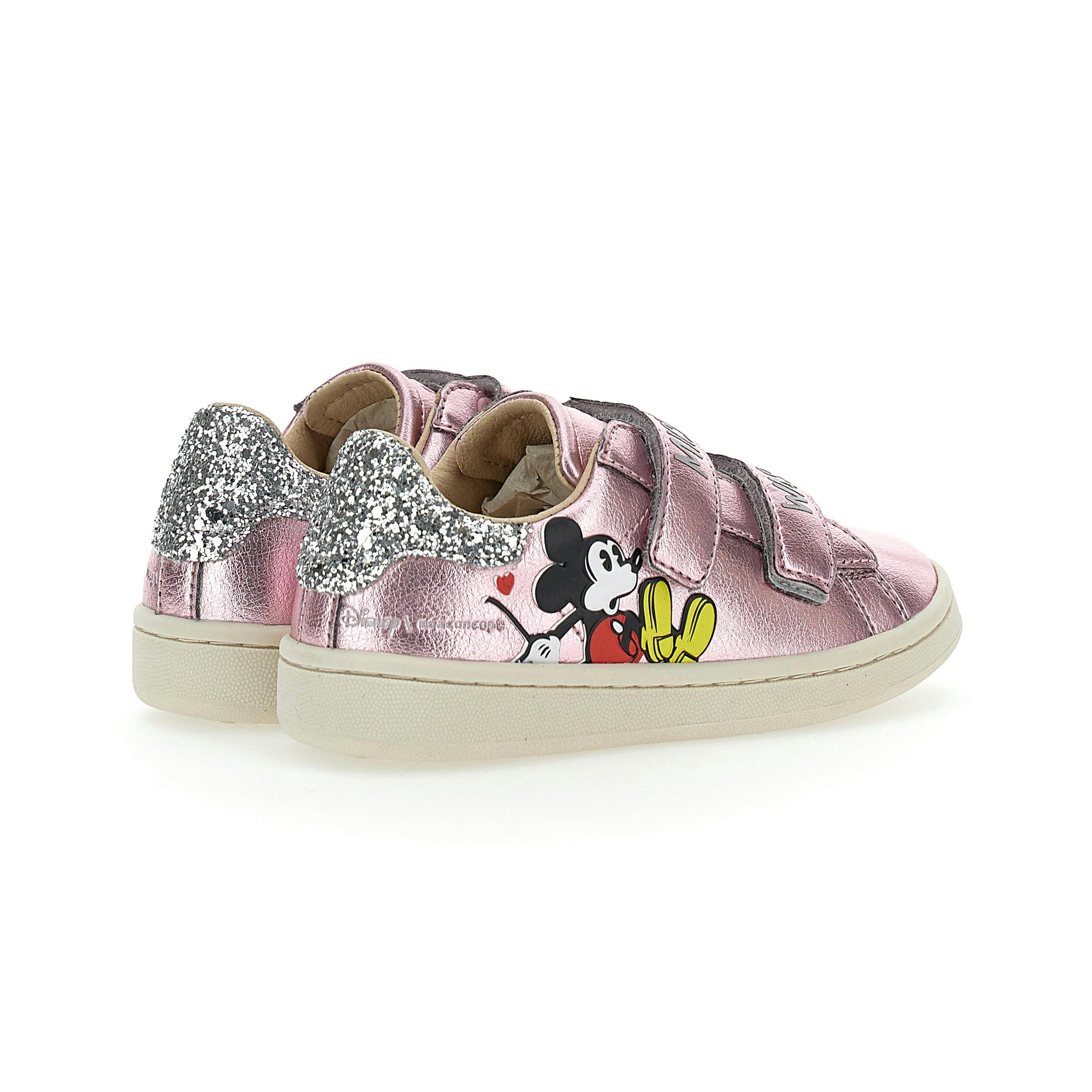 Pink Mickey Glitter Tab Velcro Sneakers