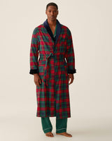 Men's Brushed Twill Velvet Trim Robe in St. James Tartan