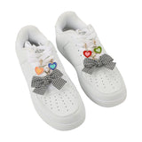 Packed Party Plaid Bows and Rainbow Hearts Shoe Charm Set 6pc - Gingham Bow and Enamel Heart Charms with Lobster Clips for Sneakers, 2.75x3.3 Inch
