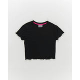 Girls Short Sleeve Lettuce Edge Tee in Black