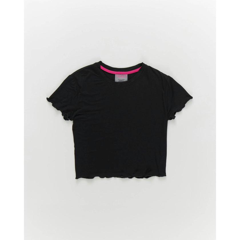 Girls Short Sleeve Lettuce Edge Tee in Black