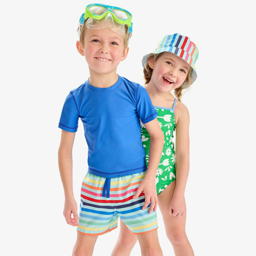 Kids swim trunk in rainbow sky stripe