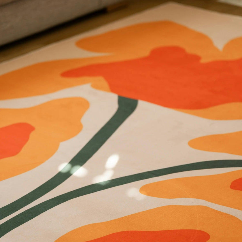 Orange Abstract Floral Sprig Rug by Sophie Deller
