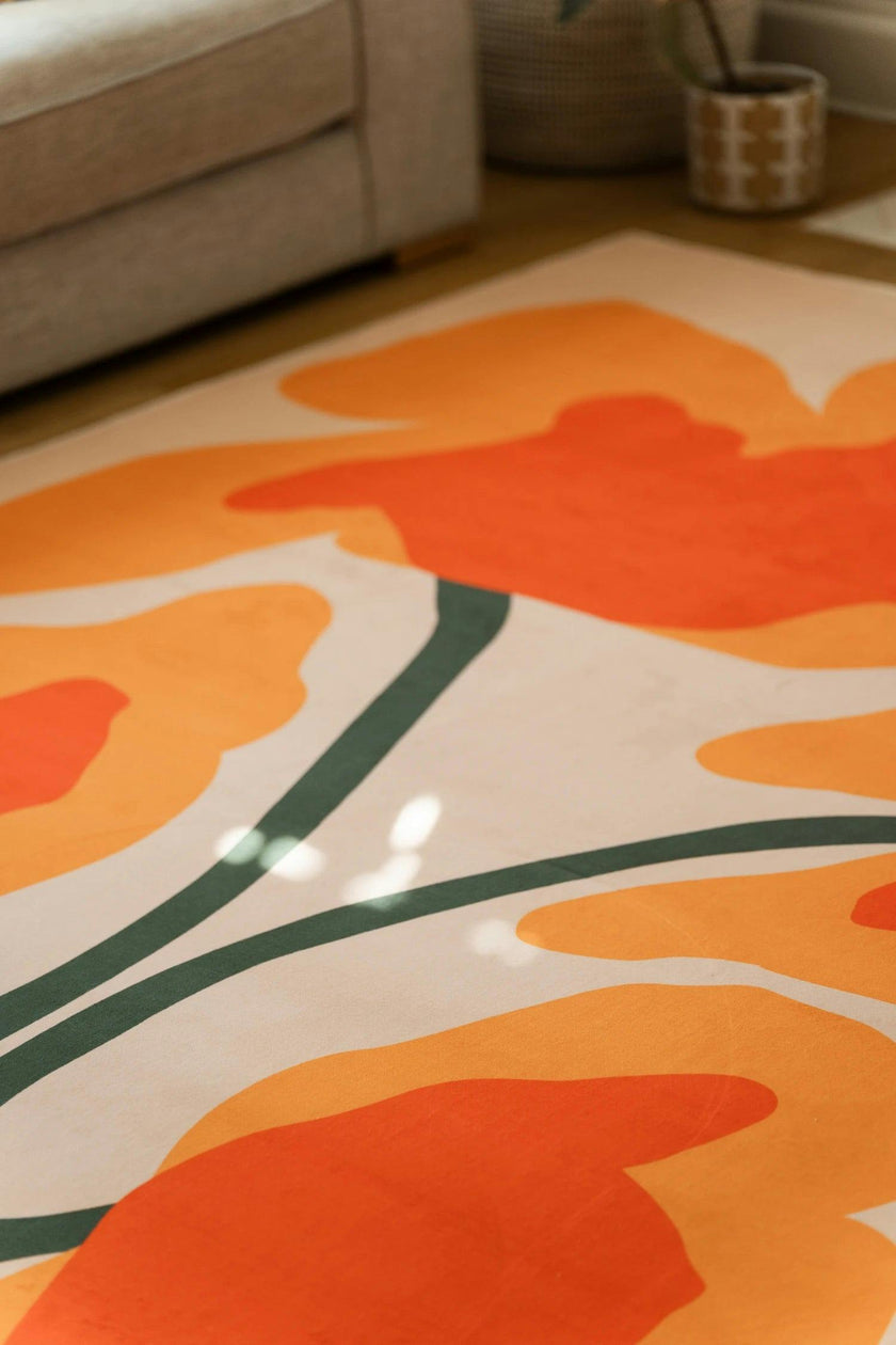 Orange Abstract Floral Sprig Rug by Sophie Deller