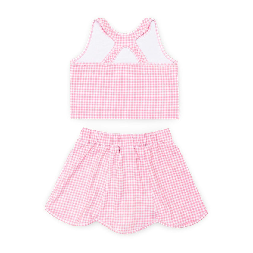 Girl's Scalloped Skort Set in Pink Sand Gingham