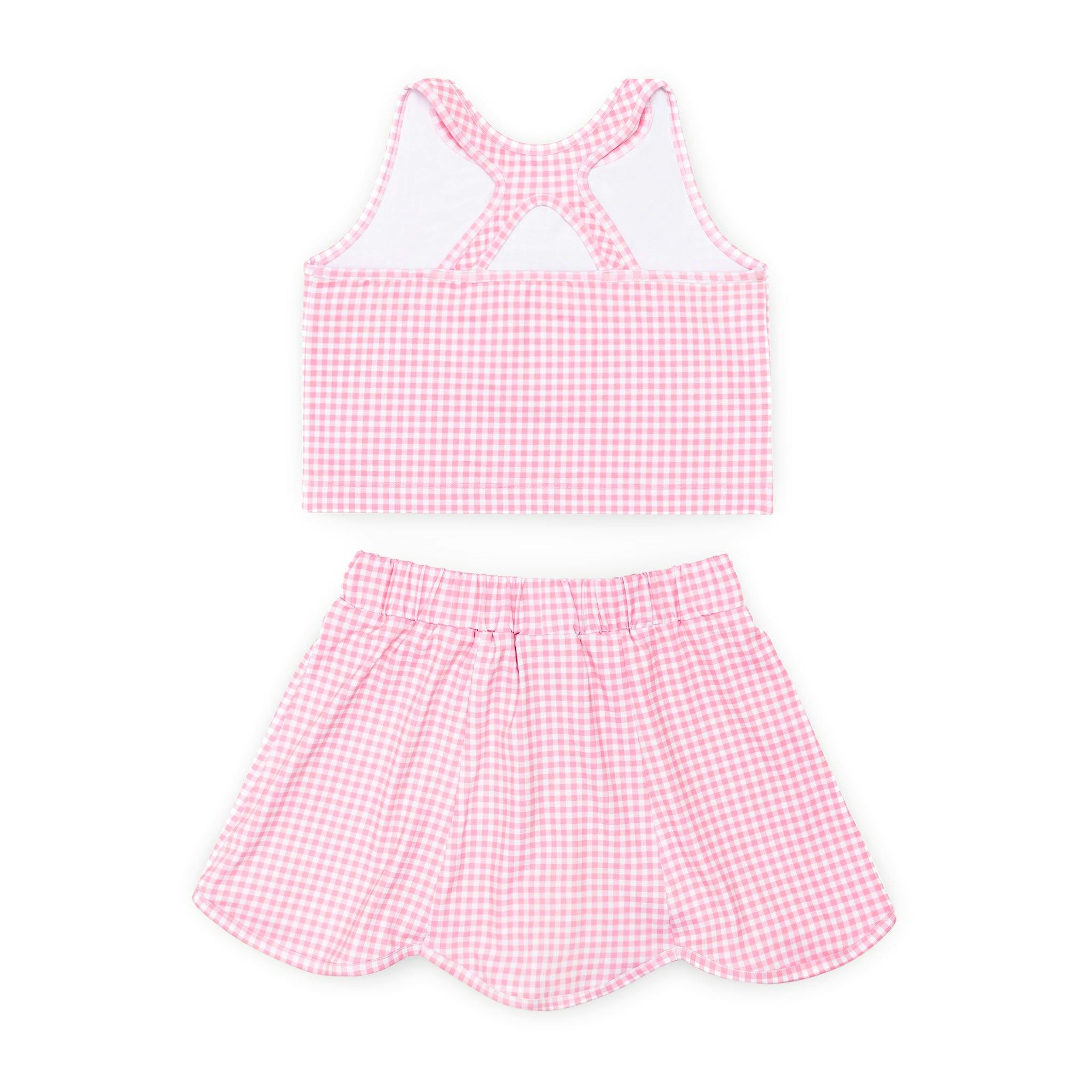 Girl's Scalloped Skort Set in Pink Sand Gingham