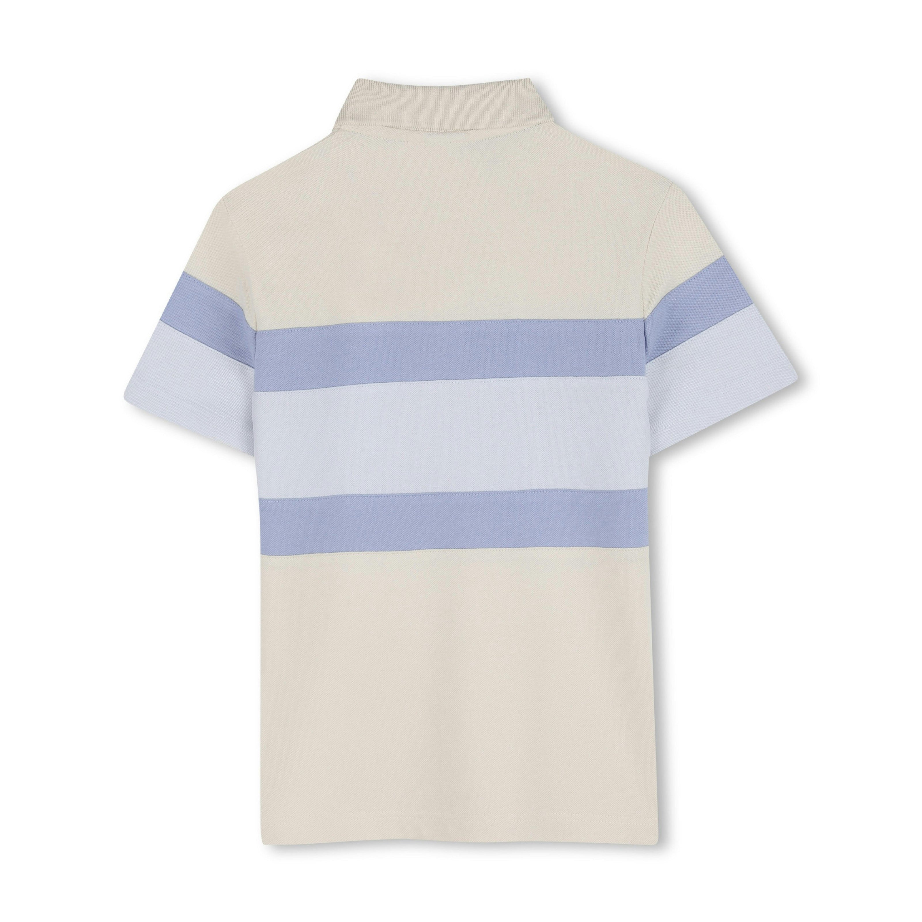 Beige & Blue Striped Polo Set