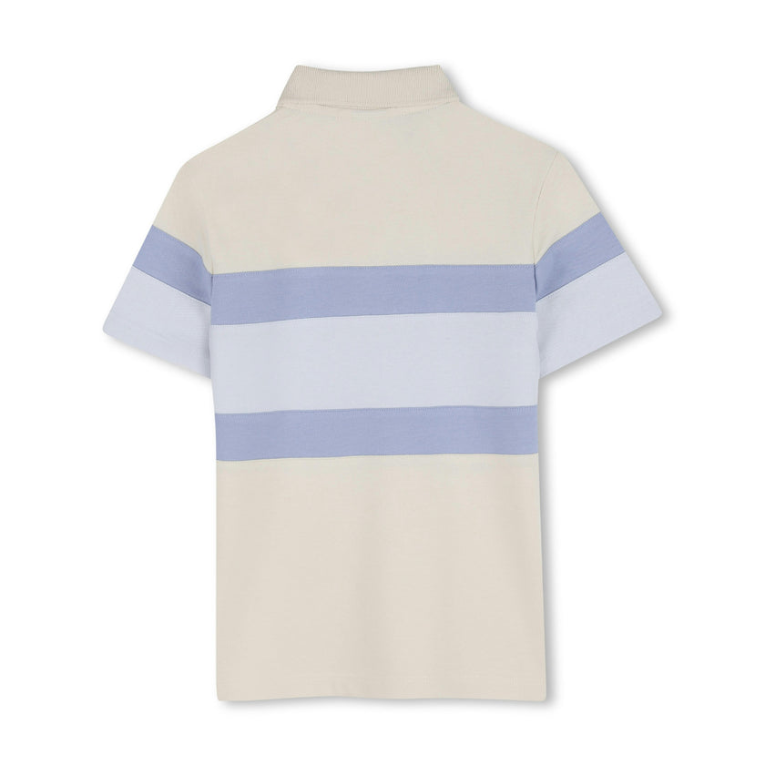 Beige & Blue Striped Polo Set