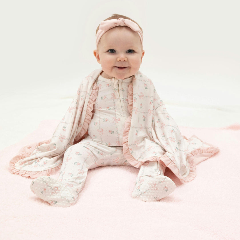 Dainty Buds and Bows - 2 Way Ruffle Back Zipper Footie