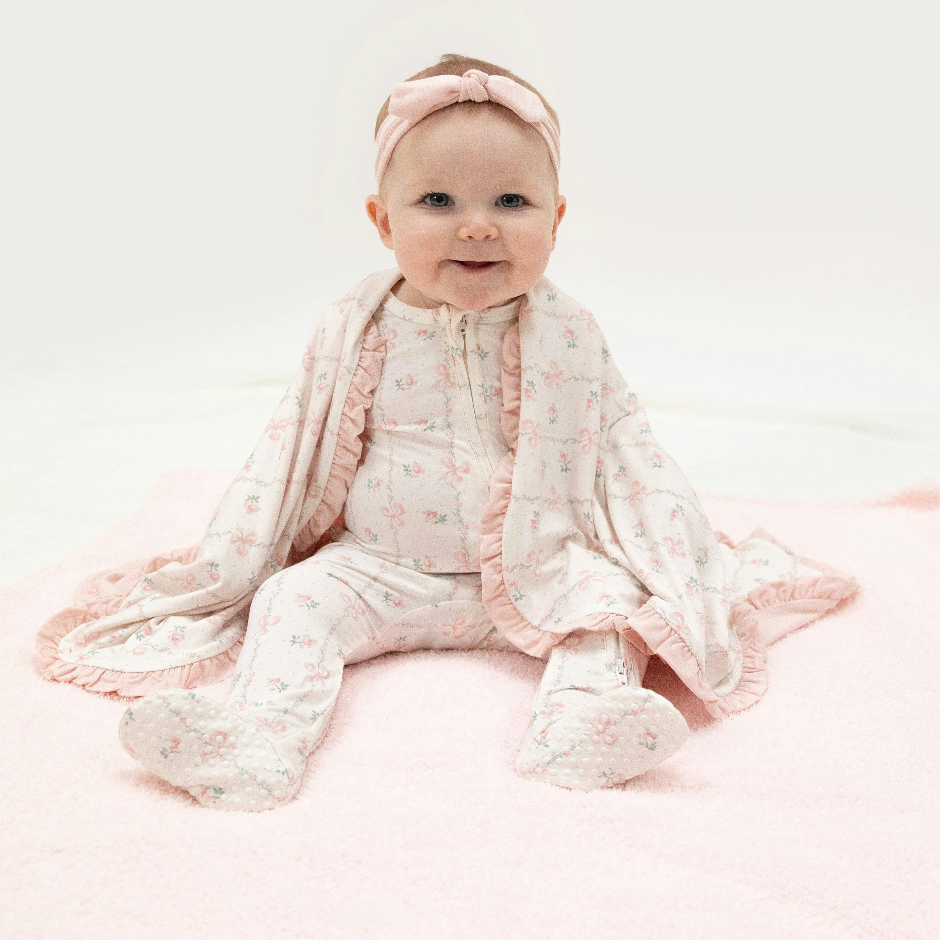 Dainty Buds and Bows - 2 Way Ruffle Back Zipper Footie