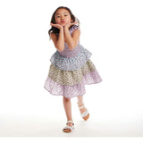 Kids Color Blocked Floral Tiered Dress