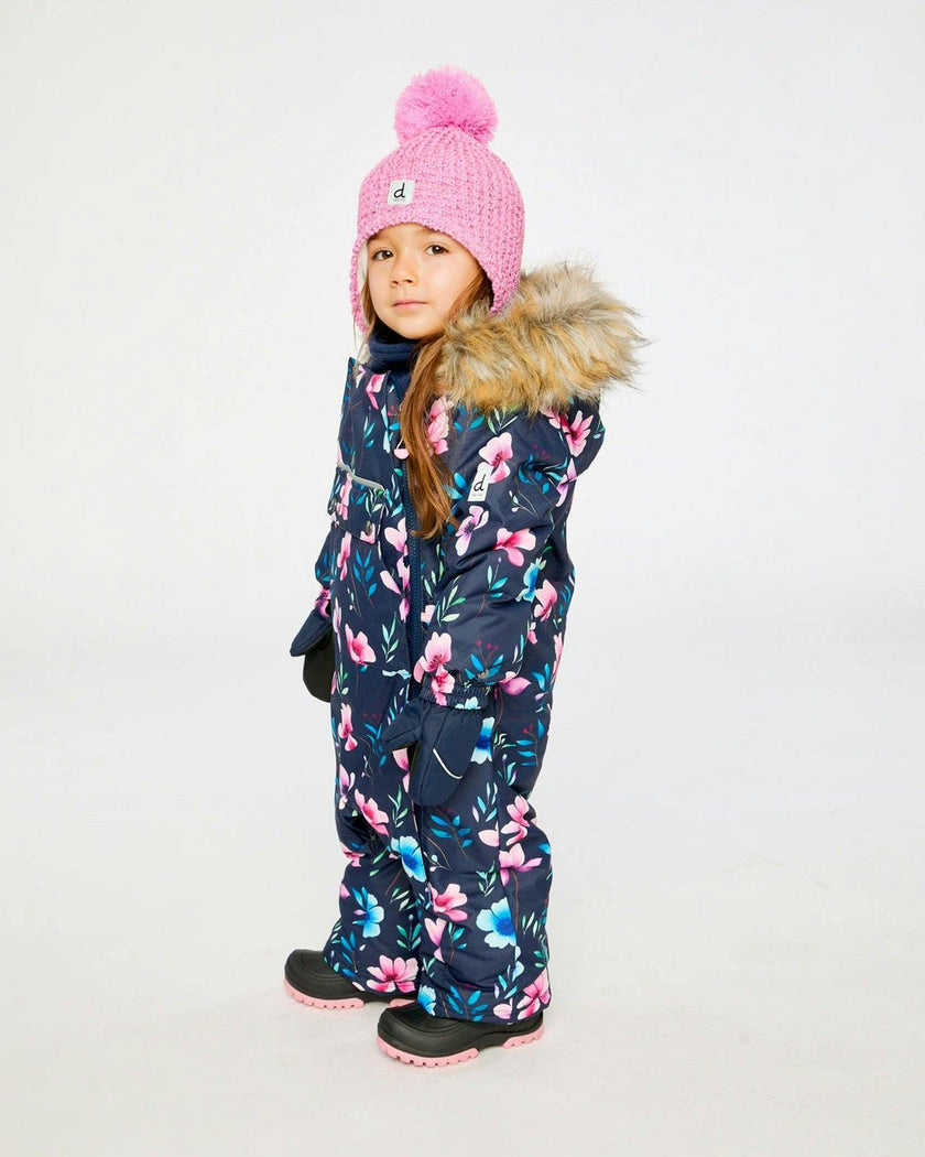 Baby One Piece Snowsuit Adapted For Car Seats Blue Floral Print