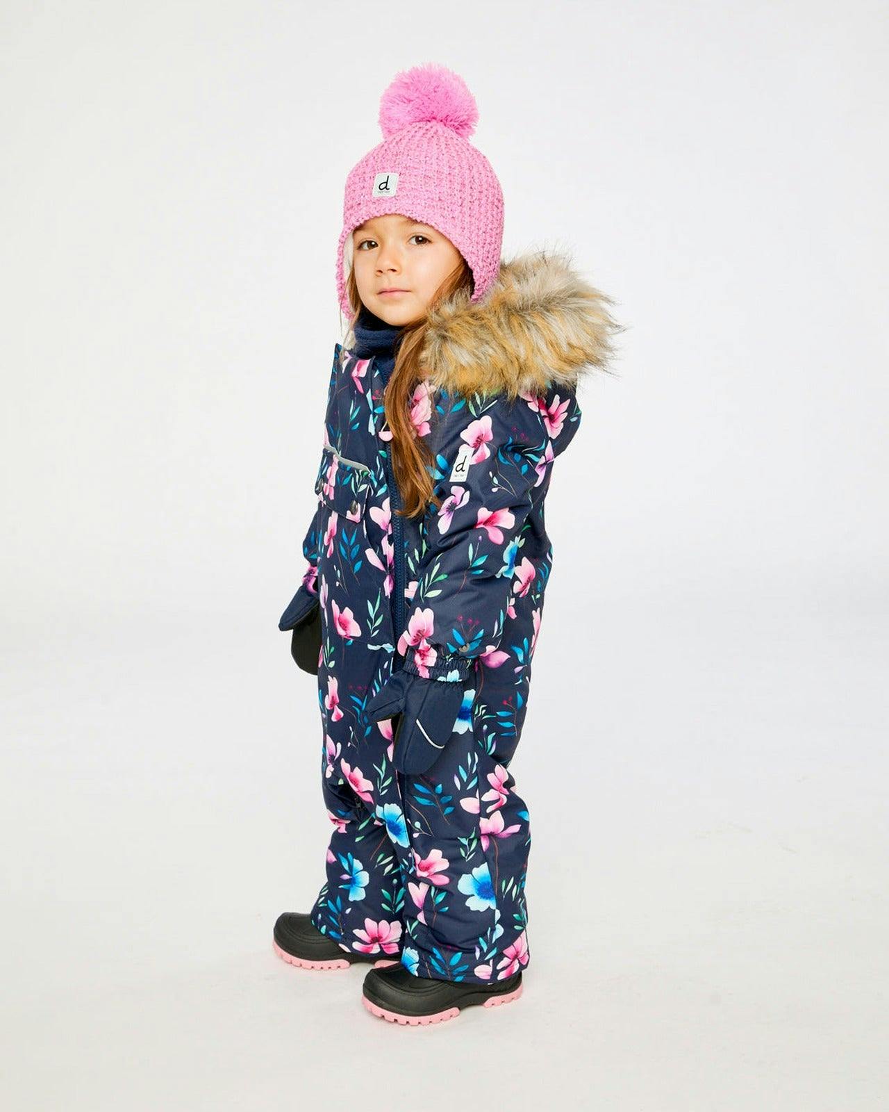 Baby One Piece Snowsuit Adapted For Car Seats Blue Floral Print