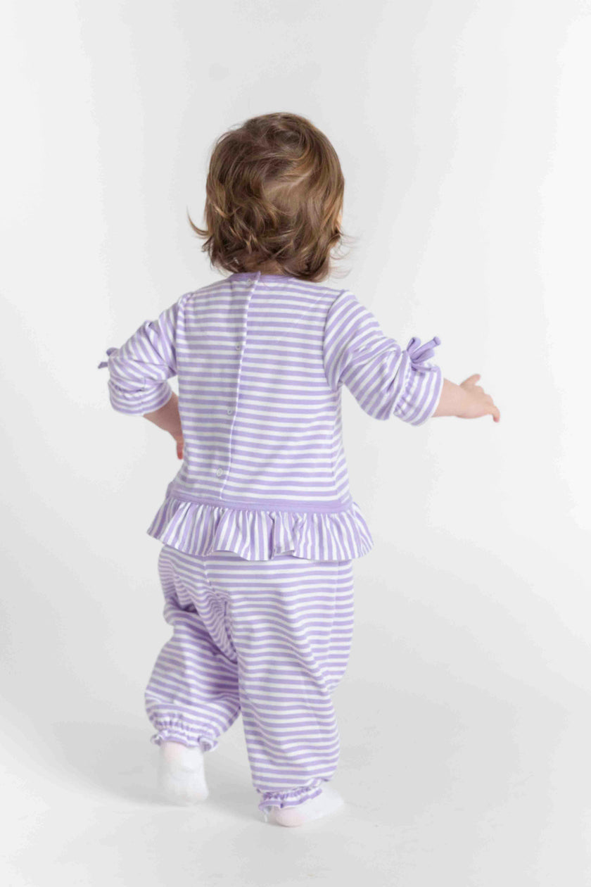 Stripe Knit Longall With Heart Flowers