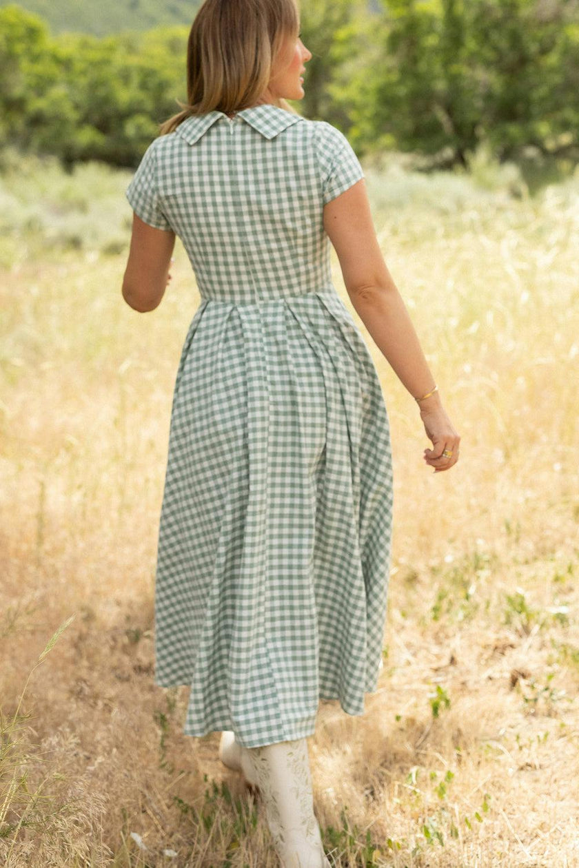 Amber Dress in Sage Gingham