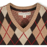 Organic V-Neck Argyle Sweater Vest, Brown