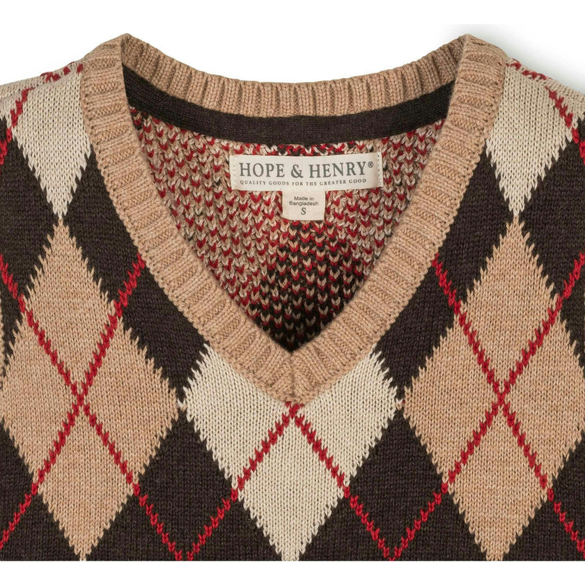 Baby Organic V-Neck Argyle Sweater Vest, Brown