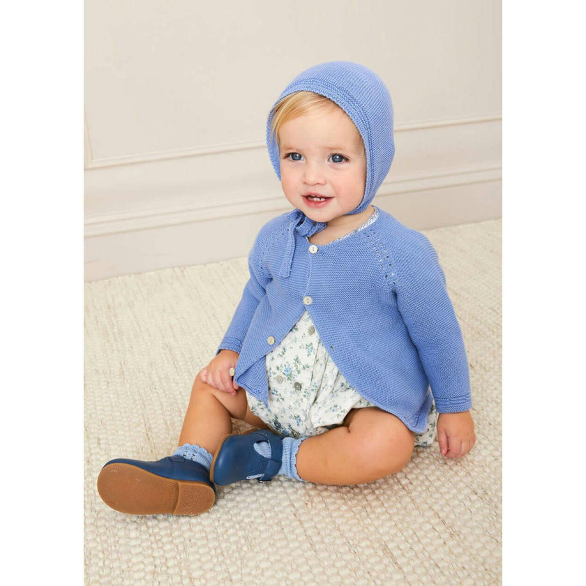 Openwork Knitted Bonnet in Navy (S-L)