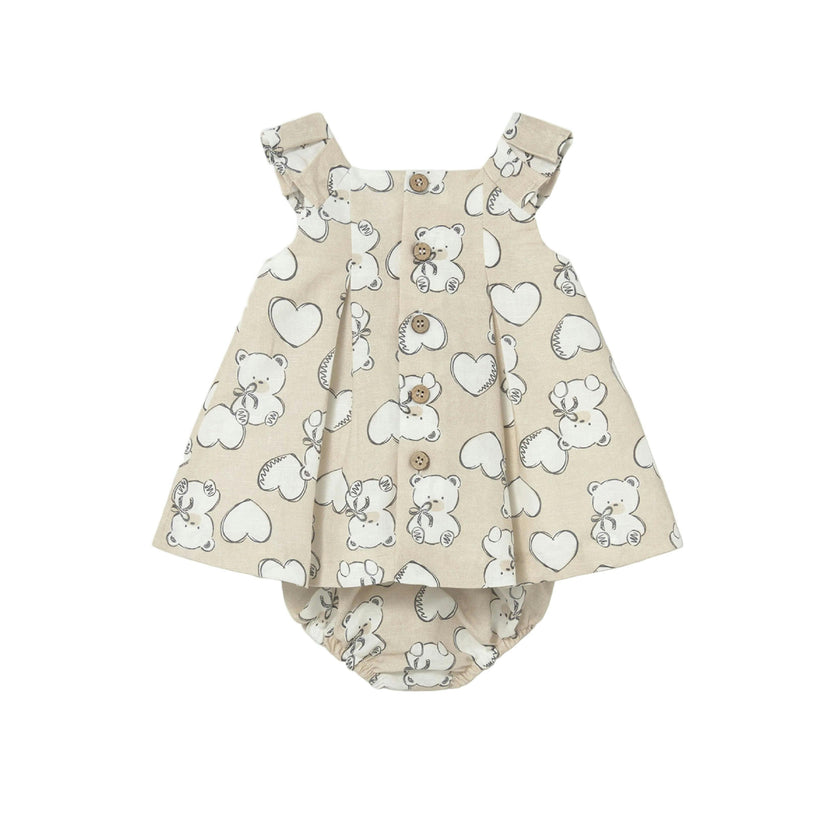 Teddy Bear Print Dress with Nappy Cover