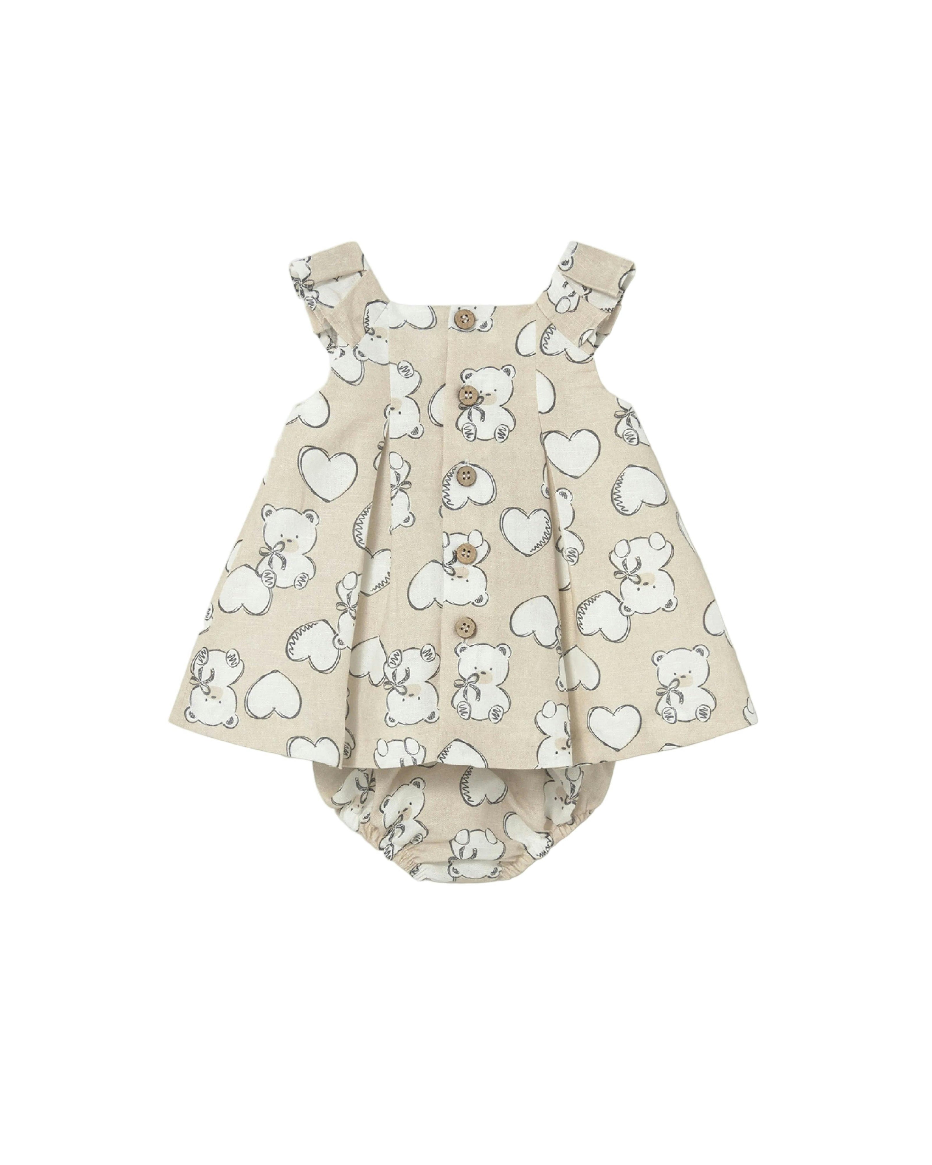 Teddy Bear Print Dress with Nappy Cover