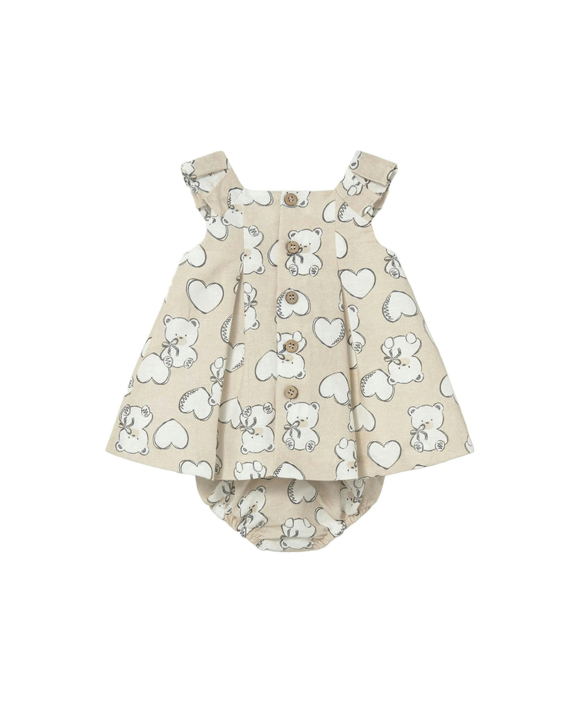 Teddy Bear Print Dress with Nappy Cover